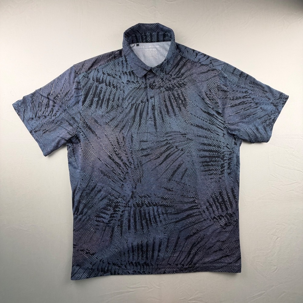 Under Armour Playoff Polo Shirt Men XL Blue Black Palm Leaf Performance Golf 248